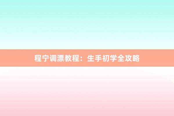 程宁调漂教程:生手初学全攻略